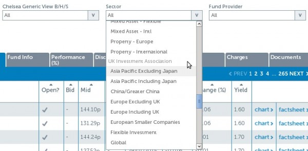 Search for a fund sector